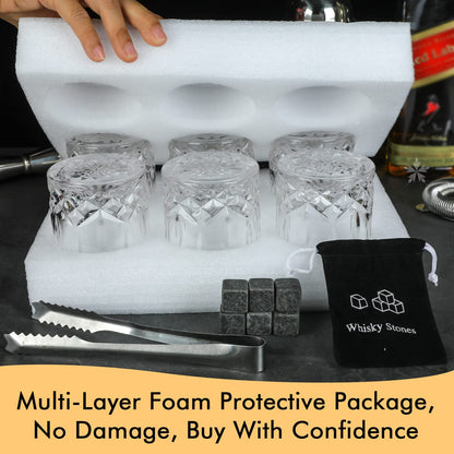 Whiskey Glasses Old Fashioned Glass Set of 6 Rocks Glasses 10oz Clear Whisky Glasses Lowball Glassware Drinking Tumblers Cups for Cognac Bourbon Cocktail Rum Brandy Bar Men