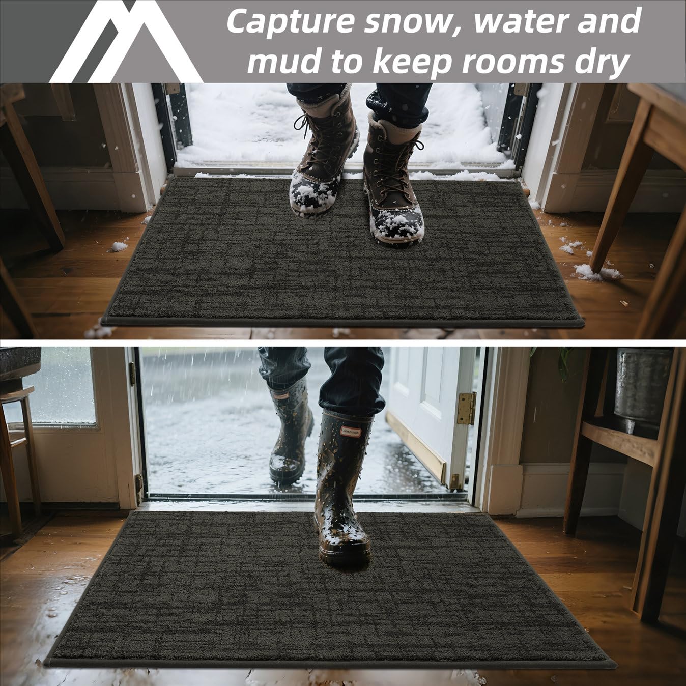 COSY HOMEER Non-Slip Doormat, 20" x 32" Doormats Entryway Rug Absorbent Dirt Trapper Door Mat for Indoor Entrance, Front Back Indoor Door Mats, Grey