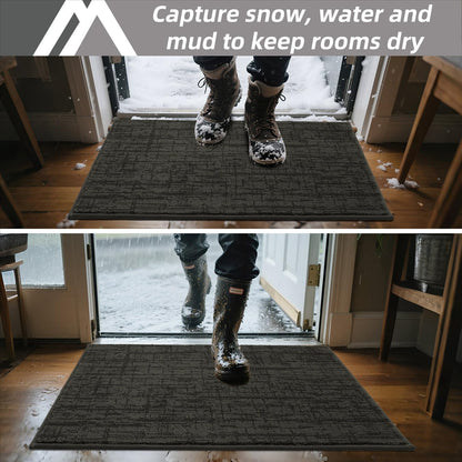 COSY HOMEER Non-Slip Doormat, 20" x 32" Doormats Entryway Rug Absorbent Dirt Trapper Door Mat for Indoor Entrance, Front Back Indoor Door Mats, Grey