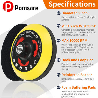 Pomsare 80PCS Angle Grinder Sanding Discs, 5 Inch Upgraded Hook and Loop Backing Pad Attachments with 5/8-11 Threads, Sanding Pad for Wood Sanding Buffing Polishing(40/60/80/120/180/240/320/600 Grit)