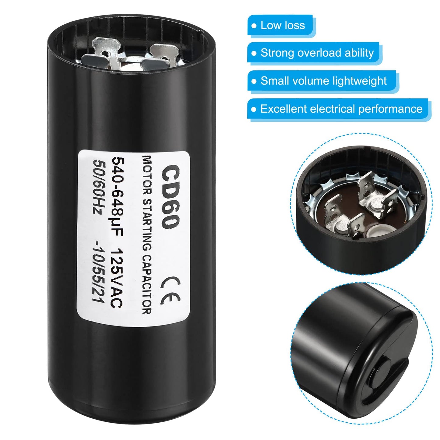 PATIKIL Motor Start Capacitor, 2 Pack 540-648uF/Mfd 125V 50/60Hz CD60 Run Capacitor Motor Starting Capacitor for Electric Motor Starts Running