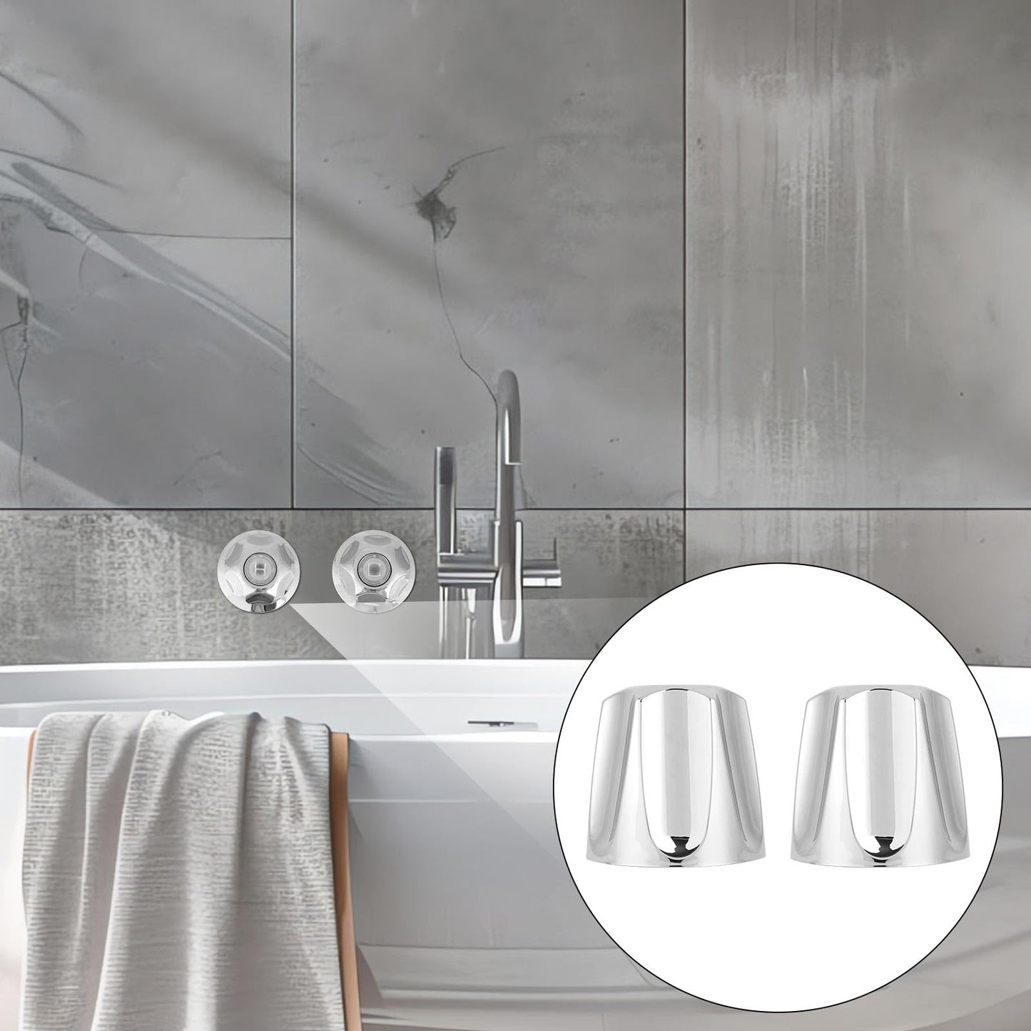 Shower Knobs Replacement Kit 2 Piece, Matte Shower Hot and Cold Tub Knobs Include Base Connectors Screws Bathtub Faucet Handle Remodel Trim Kit Compatible with Pfister Verve (Silver)