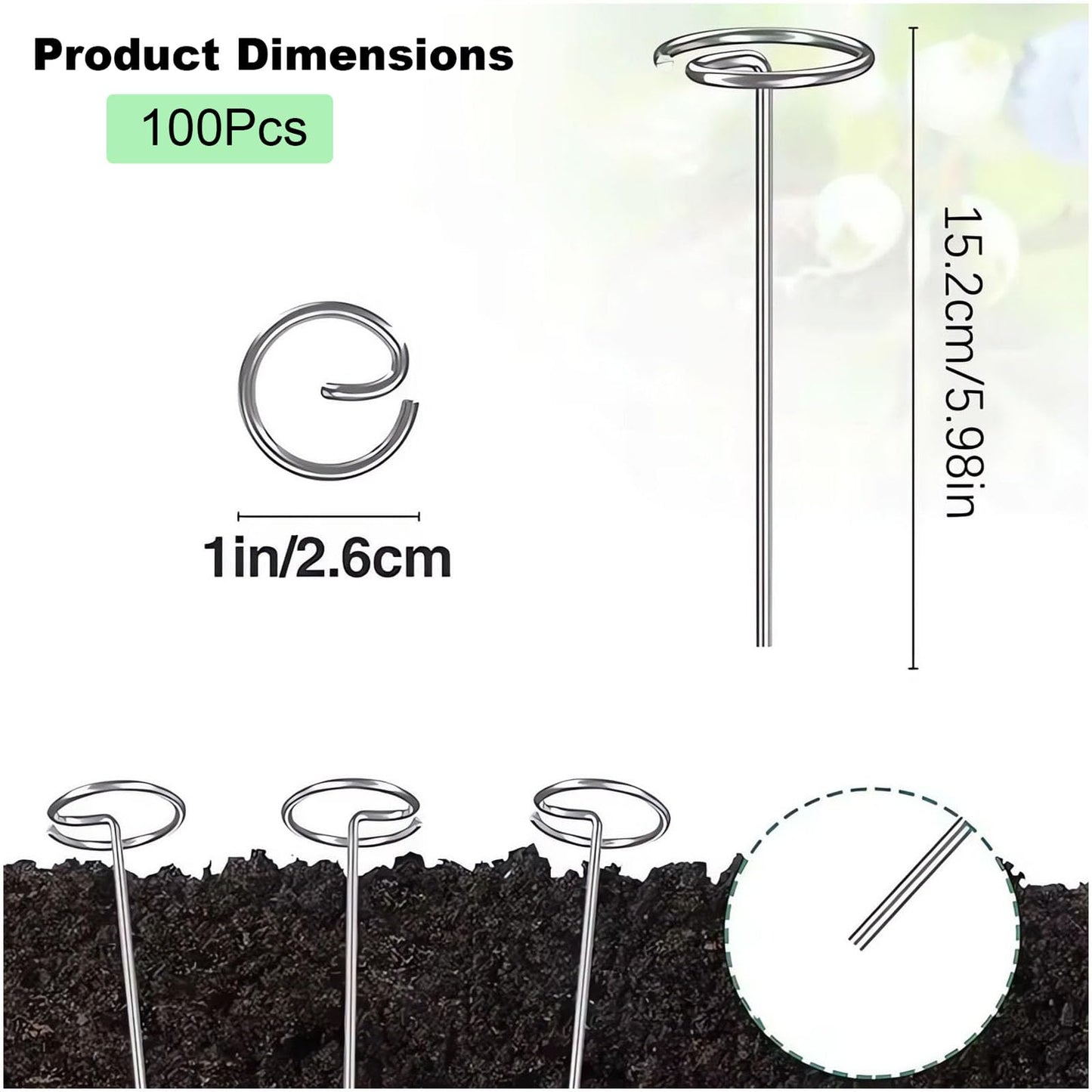 100 Pcs Circle Top Landscape Staples, 6 Inch G-Shaped Thickened Galvanized Garden Staples, Rust-Resistant Ground Cover Pins for Weed Barrier & Landscaping Projects