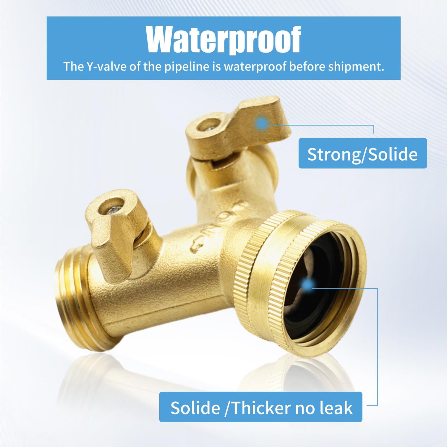 Anxingo 2 Way Heavy Duty Brass Garden Hose Connector Splitter Y Shut Off Valve for Lawn and Garden, Outlet Hose Splitter, Hose Spigot Adapter with 2 Valves, 3/4" GHT Thread 4 Rubber Washers