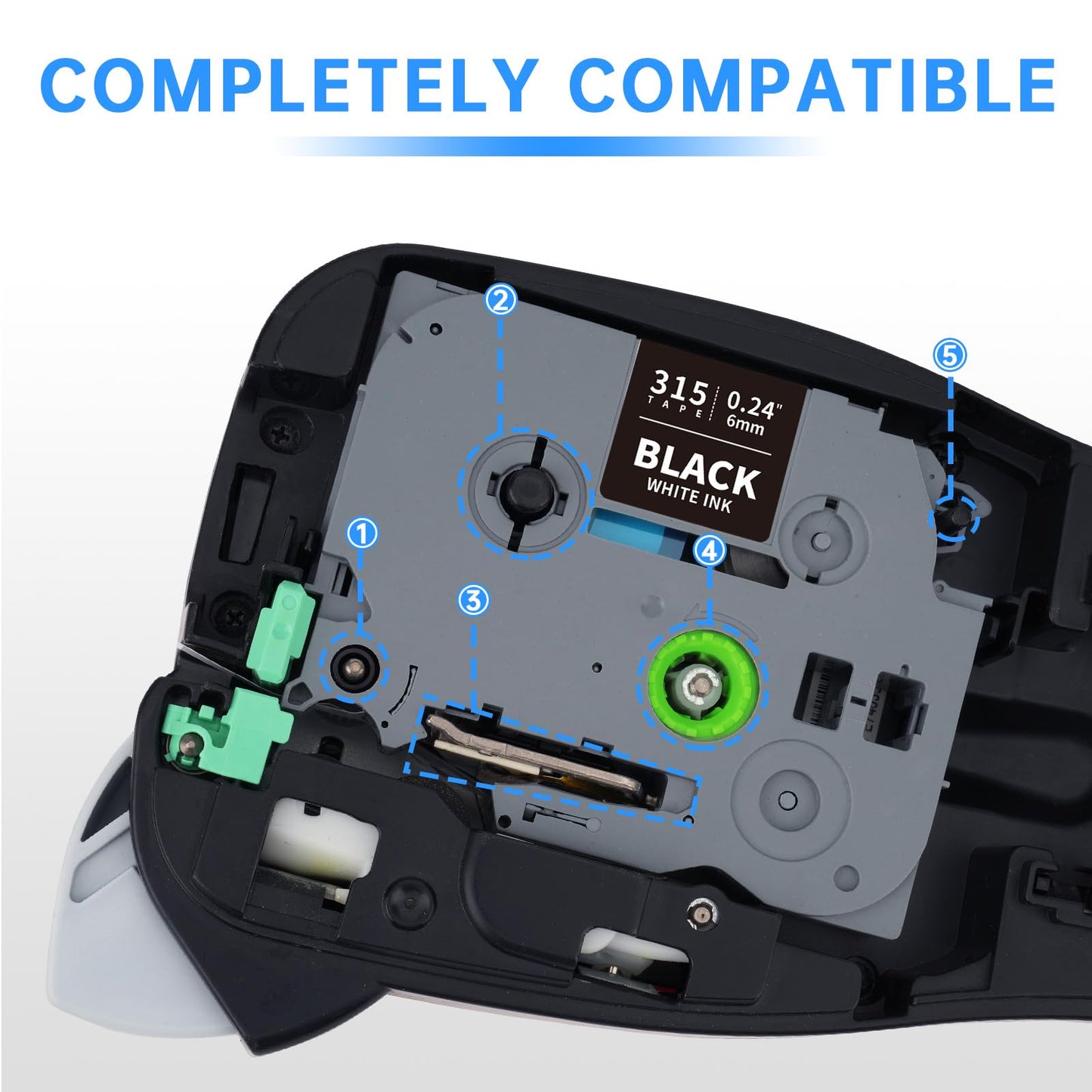 Unismar Compatible Label Tape Replacement for Brother TZe-325 TZe325 TZ325 for PT-D200 PT-D210 PT-D600 PT-D400 PT-H100 PT-H110 PT-1280 Label Maker, 3/8 inch x 26.2 feet, White on Black, 5-Pack
