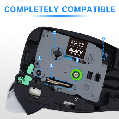 Unismar Compatible Label Tape Replacement for Brother TZe-325 TZe325 TZ325 for PT-D200 PT-D210 PT-D600 PT-D400 PT-H100 PT-H110 PT-1280 Label Maker, 3/8 inch x 26.2 feet, White on Black, 5-Pack