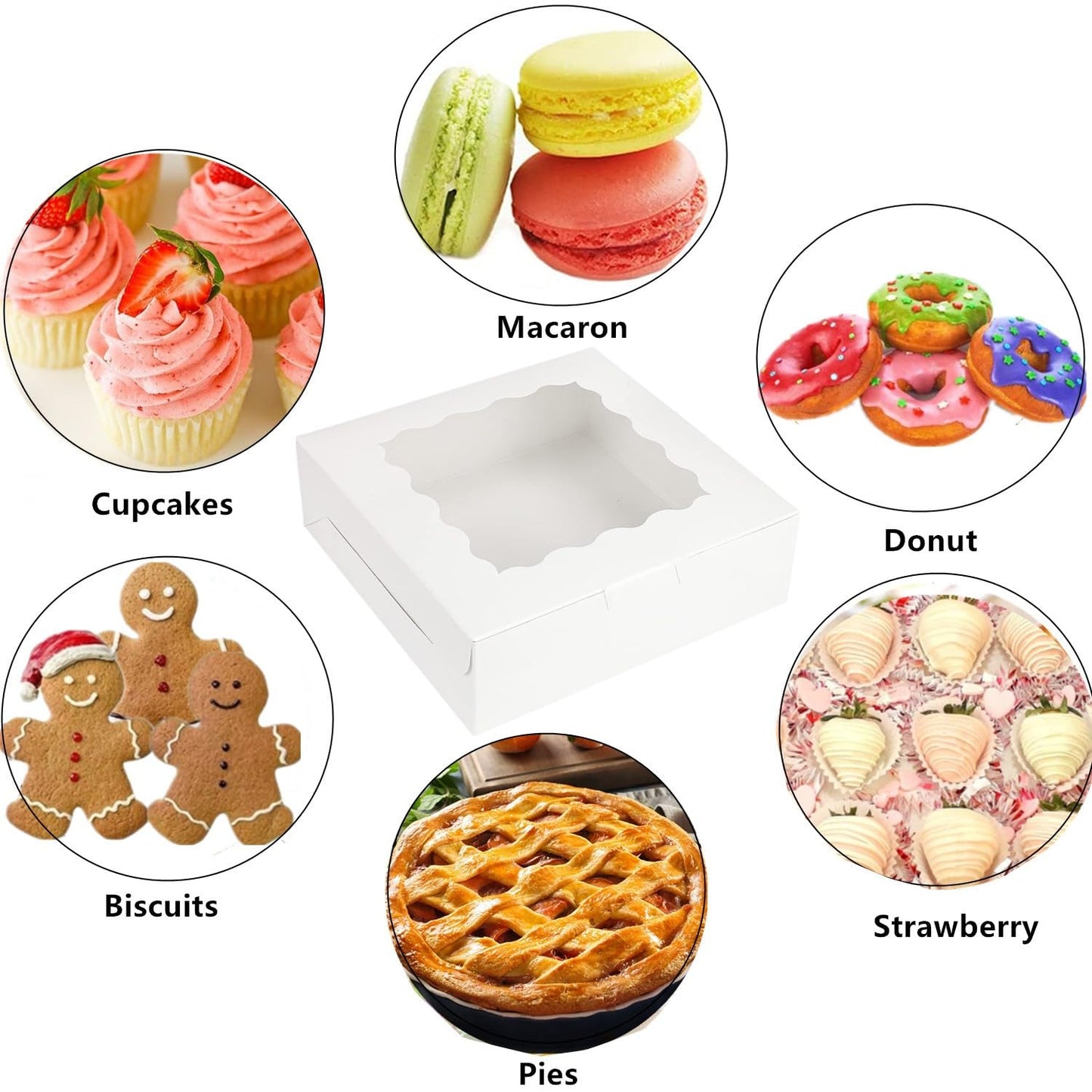 30 Pack White Bakery Boxes 8x8x2.5 Inches with Window, 8 inch Donuts Pie Boxes, Strawberries Boxes Packaging, Cookie Treat Boxes, Cake Boxes,Pastry Boxes with Stickers for Desserts Party Favor