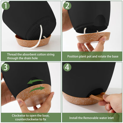 5 Pack Plant Pots Indoor 7/6.5/6/5.5/5 Inch Flower Pots Self Watering Planters for Indoor Plants with Drainage Hole Plastic Plant Pot for African Violet Cactus Flowers Succulents(Black)