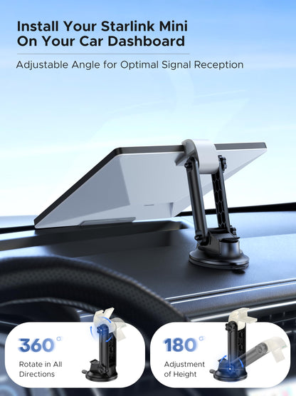 Starlink Mini Car Mount for Dashboard, cuarko Starlink Mini Mounting Kit, [Sticky Suction Base, Angle-Adjustable, Secure Hold] Car Suction Cup Mount Ensures Stable Setup While Driving