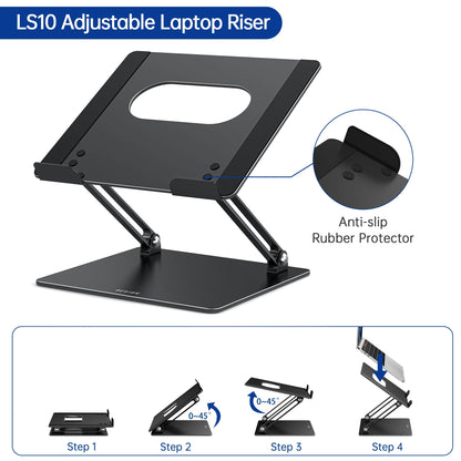 Besign LS10 Aluminum Laptop Stand, Ergonomic Adjustable Notebook Tablet Stand, Riser Holder Computer Stand Compatible with Air, Pro, Dell, HP, Lenovo More 10-14" Laptops (Black)