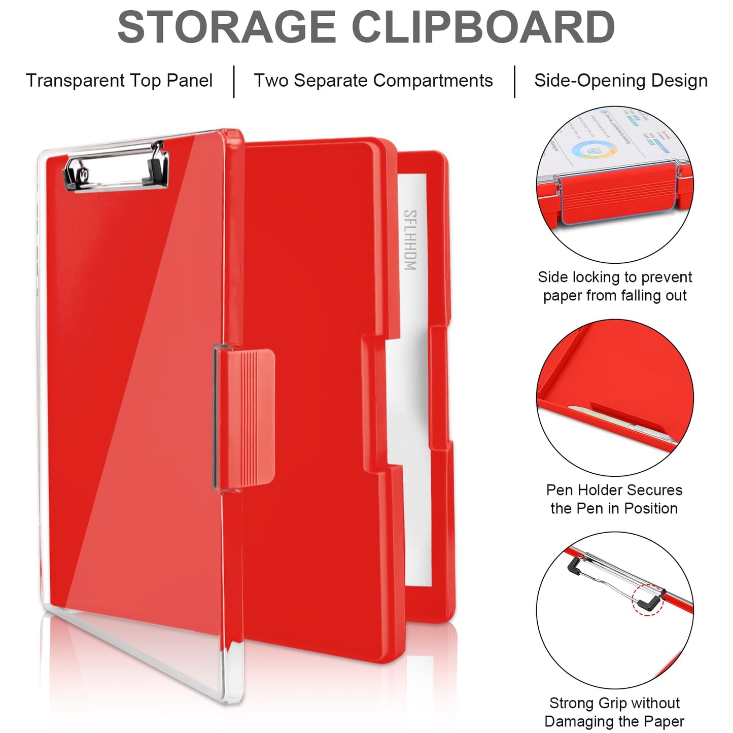 SFLHHDM Clipboard with Storage,Heavy Duty Clip Boards 8.5x11 with 2 Storage Case,Clear Visible Top Panel Storage Clip Board,Side Opening Board,Nursing Clipboards Folder Case for Office-Red