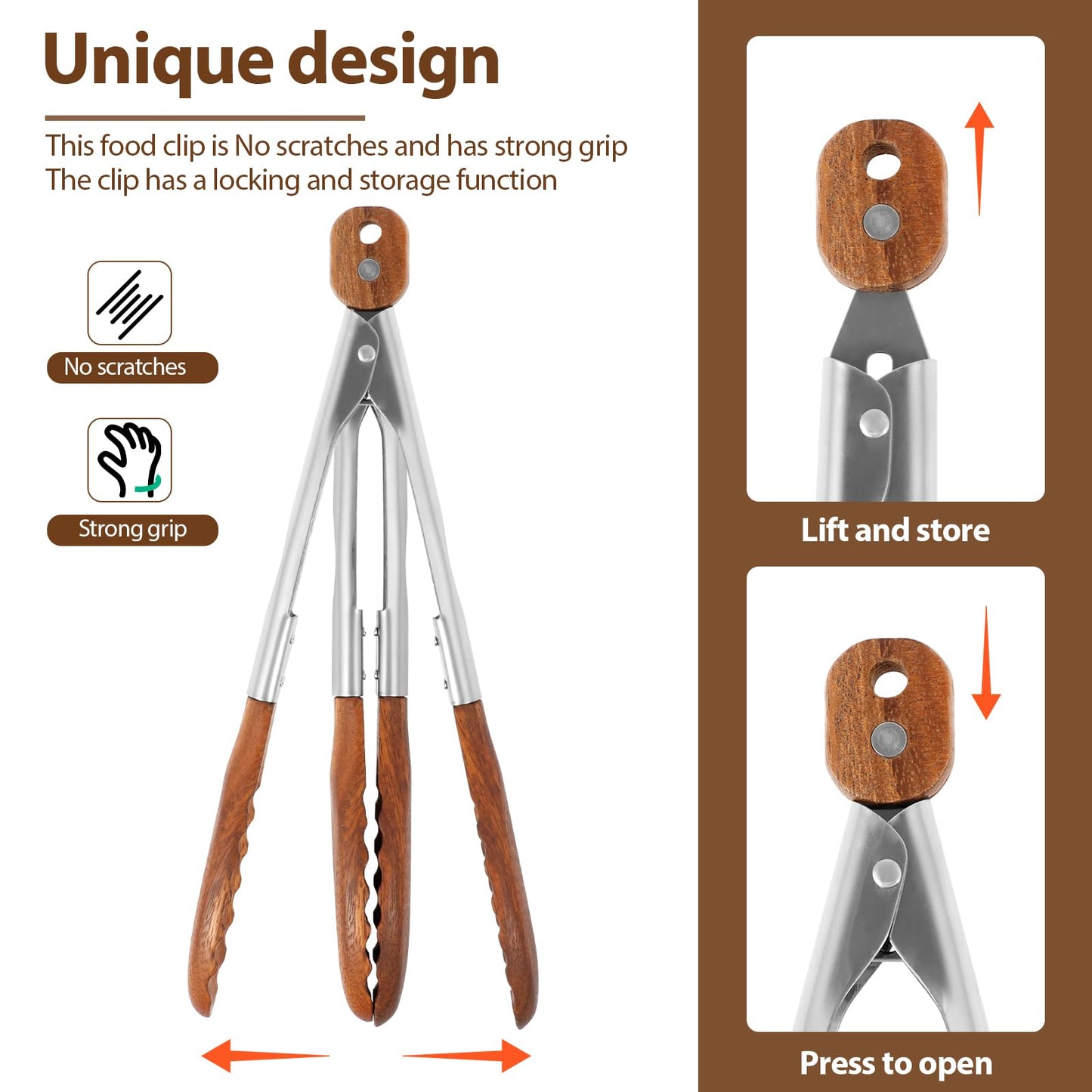 2 Pcs Walnut Wooden Kitchen Tongs Wood Food Tongs Salad Tongs with Wooden Tips, Locking Tongs Wood Serving Tongs for Flipping Cooking Grilling