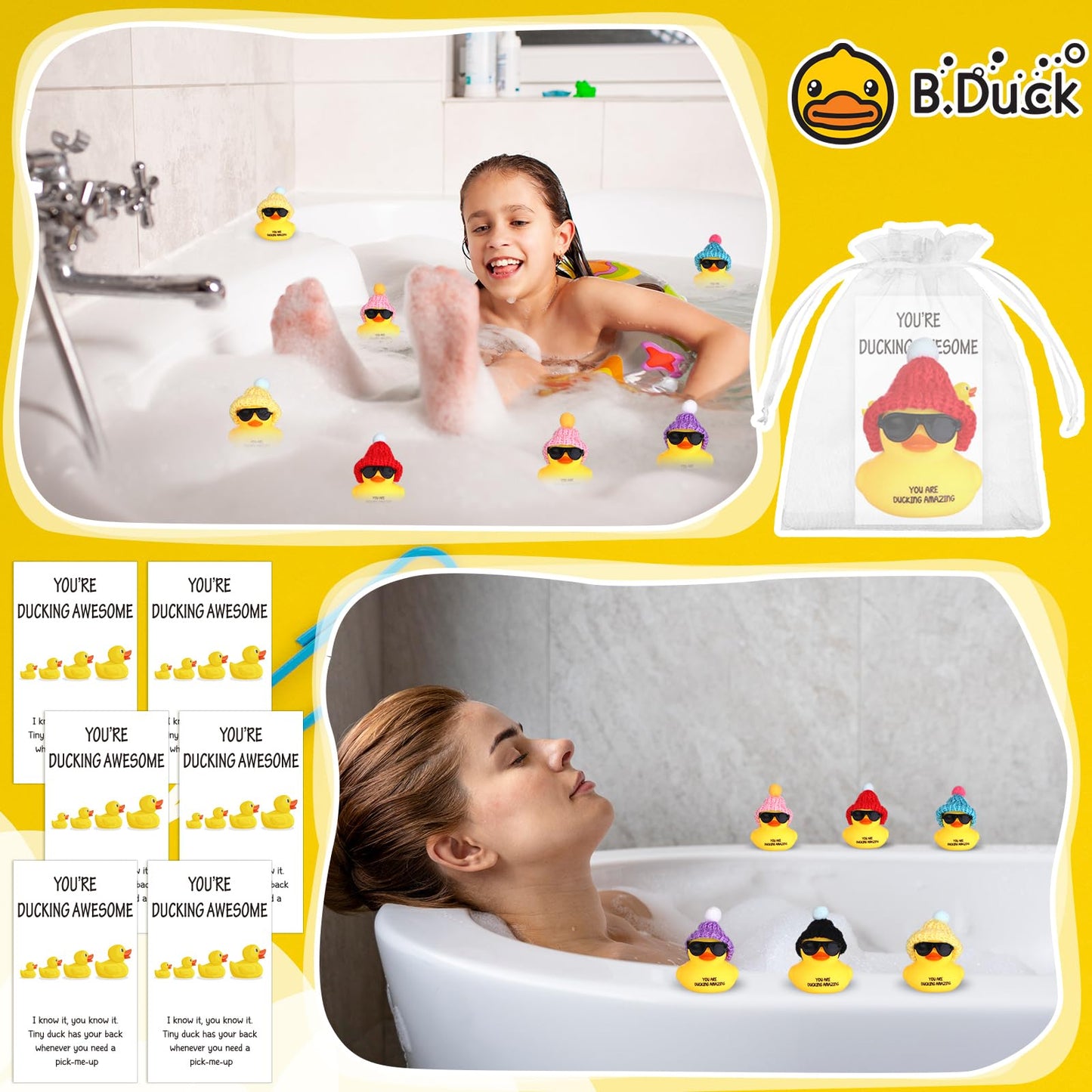 20Sets Employee Appreciation Gifts You're Ducking Awesome Pun Cards Mini Rubber Ducks with Glasses and Hats for Coworker