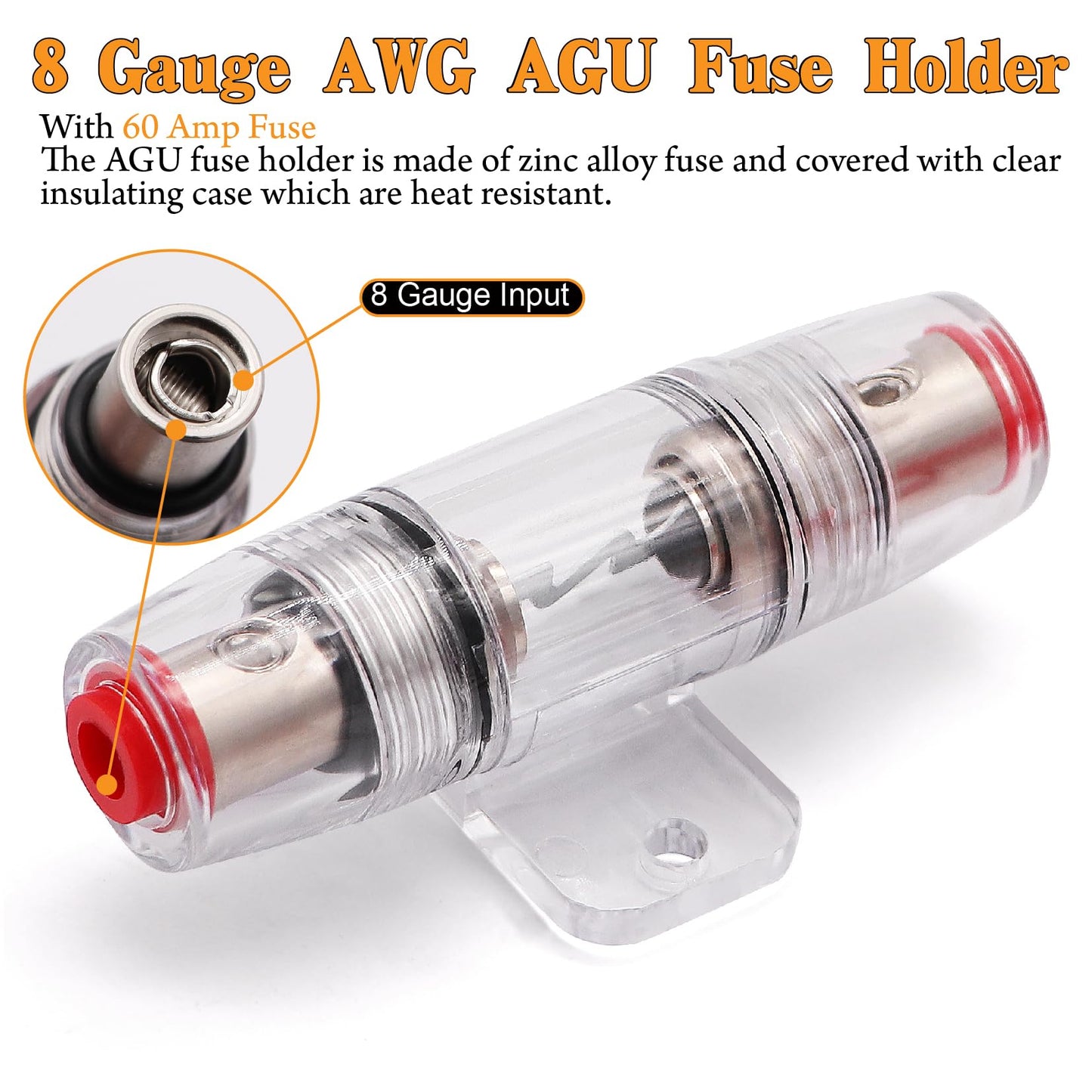 Taukealugs AWG 8 Gauge Wire Cable (25ft Each - Black/Red) Copper Clad Aluminum CCA with 8ga terminals,60A ANL Fuse Block and Heat Shrink Tube for Audio Speaker,Power Inverter Amp Wiring kit