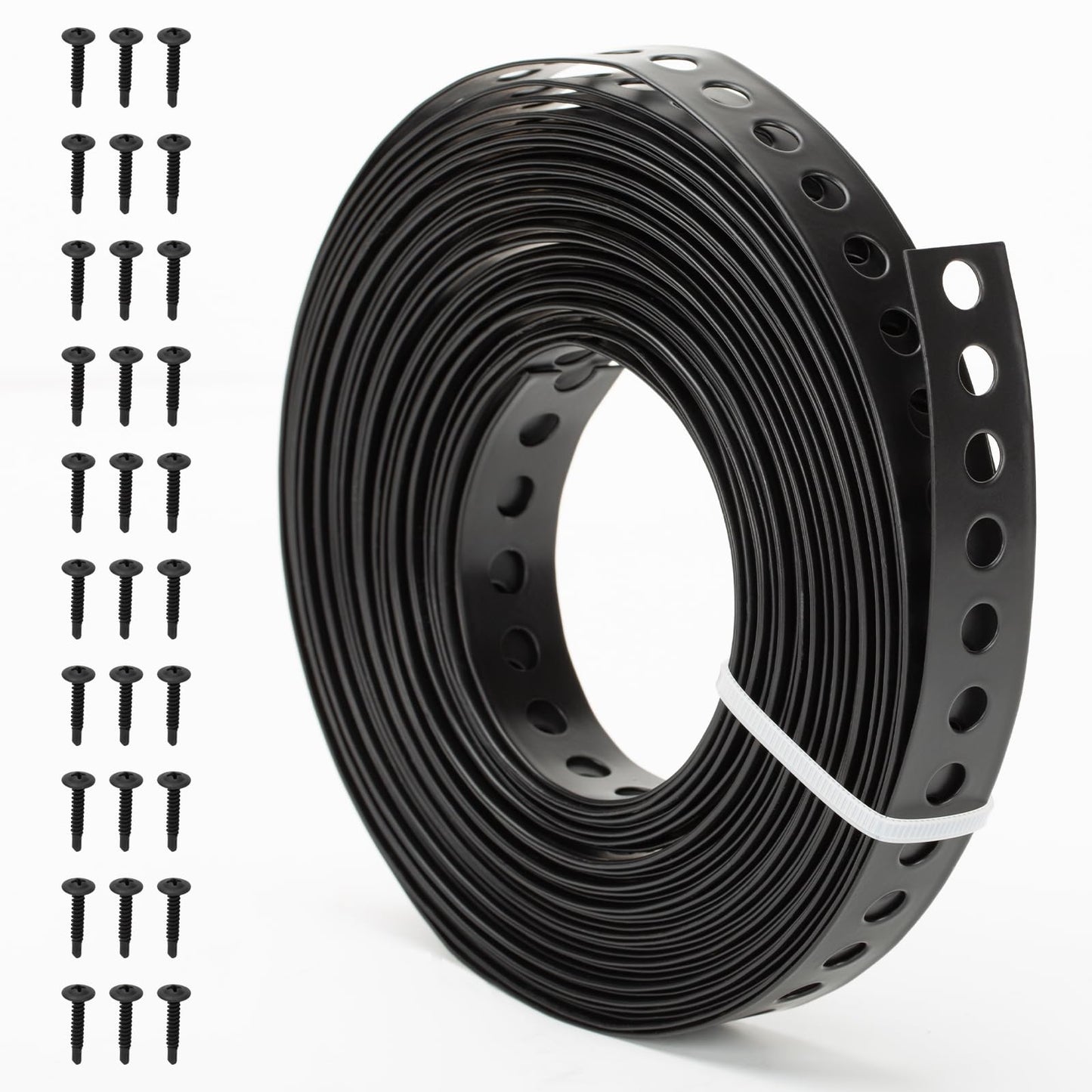 Black Metal Pipe Strap 3/4-Inch x 33-Feet 0.5mm Thickness Pipe Hanger Strap for Pipe Supports Hanging with Screw Metal Strapping with Hole