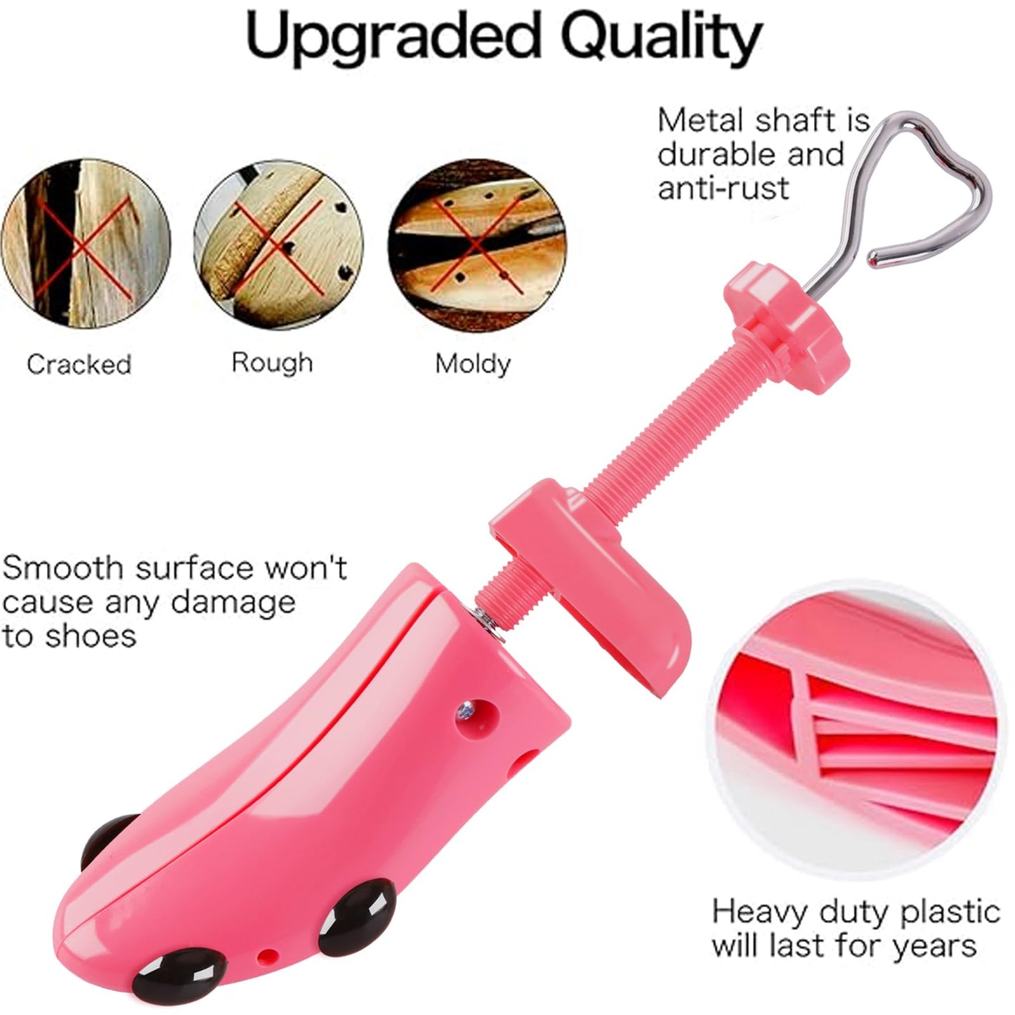 Shoe Stretcher Women, Pair of 4-way Adjustable Shoe Widener Expander to Stretch Length Width Height for Wide Feet, Tough Plastic Shoe Tree Shaper with Bonus 12 Bunion Plugs, Medium