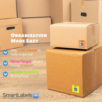 Smart Labels QR Code Stickers Pack of 48 (Neon) Made in USA - QR Code Labels for Storage & Inventory Tracking, Storage Unit Organization, App Stickers for Inventory Organization & Moving Supplies