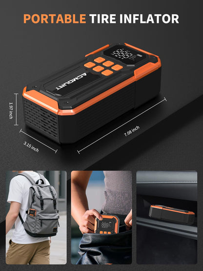 Tire Inflator Portable Air Compressor, 160PSI Air Compressor Tire Air Pump, 6X Faster Inflator with 5 Modes, Emergency Power Battery & 3 LED Lights, Cordless Tire Air Pump with Large Cylinders