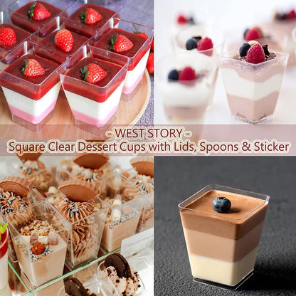 WEST STORY 50 Packs 5oz Clear Dessert Cups with Lids and Spoons, Single Serving Parfait Cups with Lids for Party Appertizer, Finger Food, Pudding, Yogurt, Parfait, Mousse