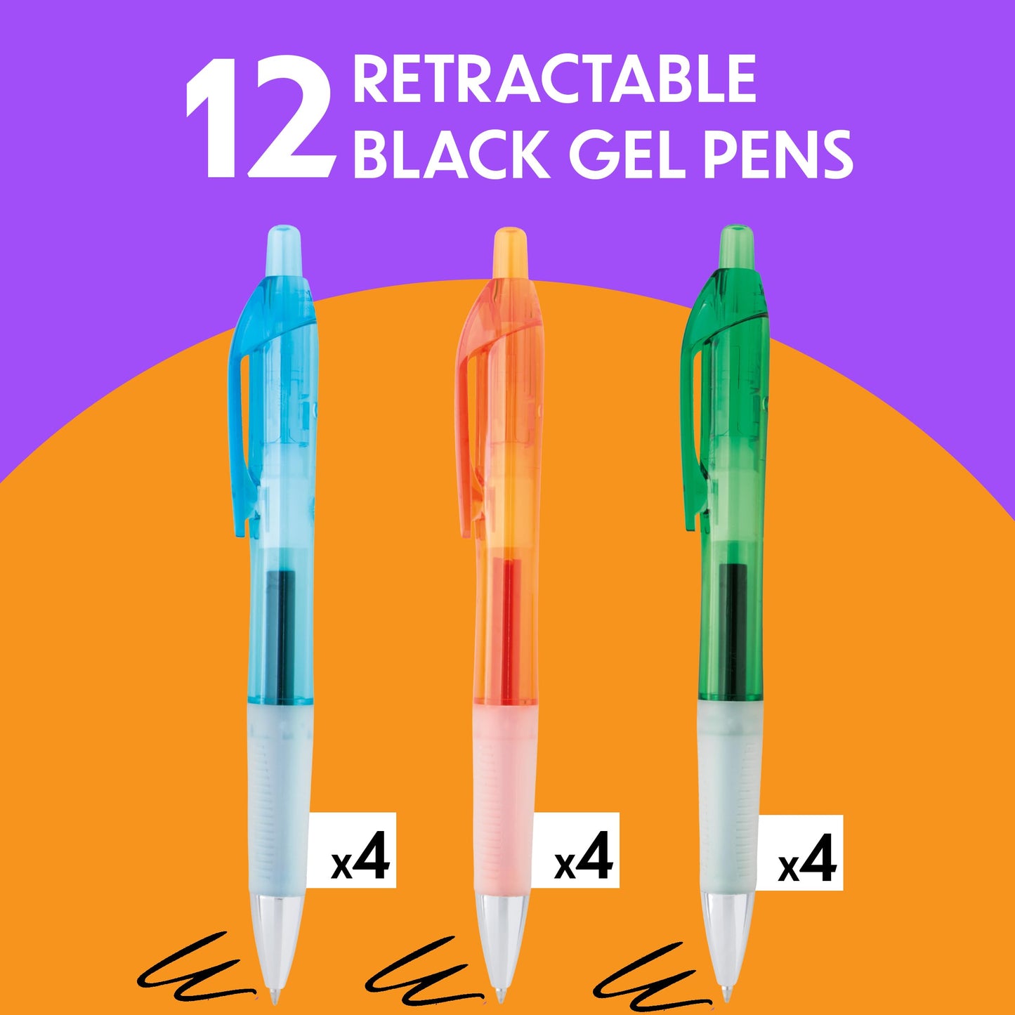 Bic Intensity Clic Gel Retractable Roller Pens, 0.7 mm, Black, 12 Pens