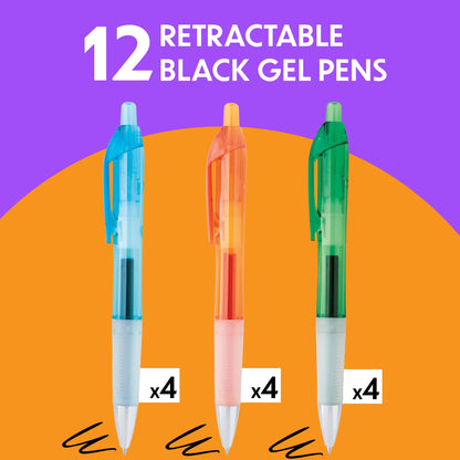 Bic Intensity Clic Gel Retractable Roller Pens, 0.7 mm, Black, 12 Pens