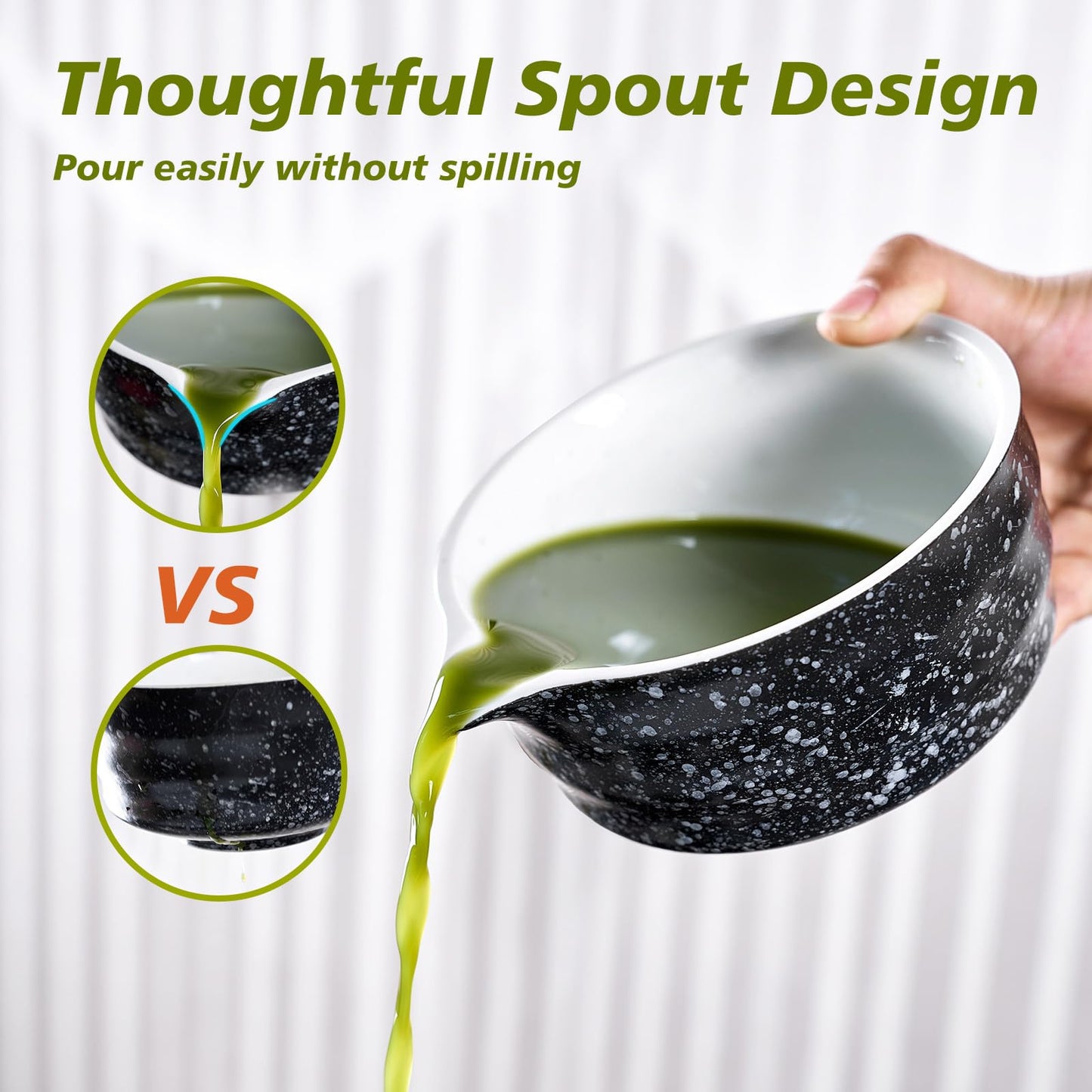 SOOCVWOLF 7 Pcs Matcha Whisk Set, Ceramic Matcha Kit for Tea Ceremony, Matcha Whisk and Bowl, Matcha Tea Set for Making Latte Drinks, Gift for Matcha Lover and Starters(Spotty Black)
