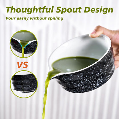 SOOCVWOLF 7 Pcs Matcha Whisk Set, Ceramic Matcha Kit for Tea Ceremony, Matcha Whisk and Bowl, Matcha Tea Set for Making Latte Drinks, Gift for Matcha Lover and Starters(Spotty Black)