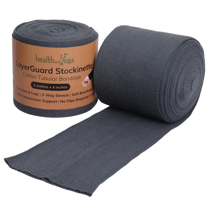 LayerGuard Cotton Stockinette Sleeve Roll, Stretchable Raw Cotton - Comfort wear, Sweat Absorbent (Grey 4 Inch)