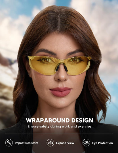Safety Glasses 12 Pack Amber Tinted: ANSI Z87.1 Certified Anti-Scratch Polycarbonate Lens UV Protection for Construction & Cycling, Woodworking & Lab Lightweight Sofety Nose Pad Unisex