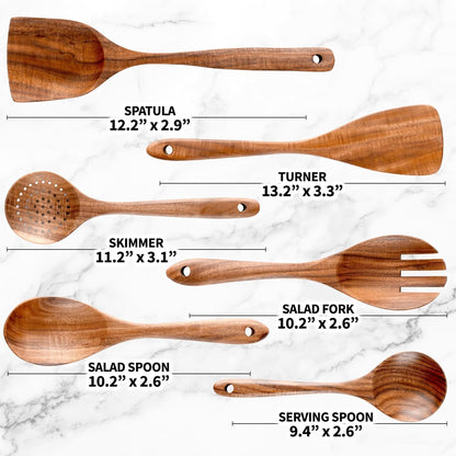 6-Pcs Wooden Spoons for Cooking - Smooth Finish Acacia Utensils -Wood Spoons for serving - -Non-Stick Cooking Utensils made of wood -