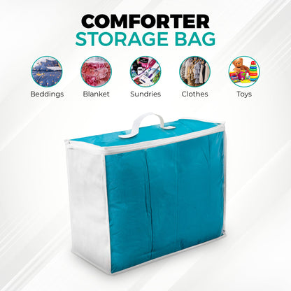 VitalUp 3 Pack Clear Plastic Storage Bags, Durable Zippered Storage Bags for Comforters, Blankets, Clothes, and Bedding - Breathable Nonwoven with Clear Front for Easy Organizing 20x20x8