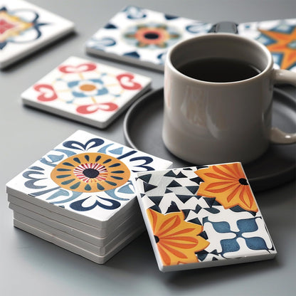 Zilphoba 10pcs 4''x4'' Ceramic Tiles for Crafts, Blank Ceramic Coaster for Craft, White Unglazed Tile with Cork Backing Pad for Painting, Alcohol Ink, Acrylic Pouring, DIY