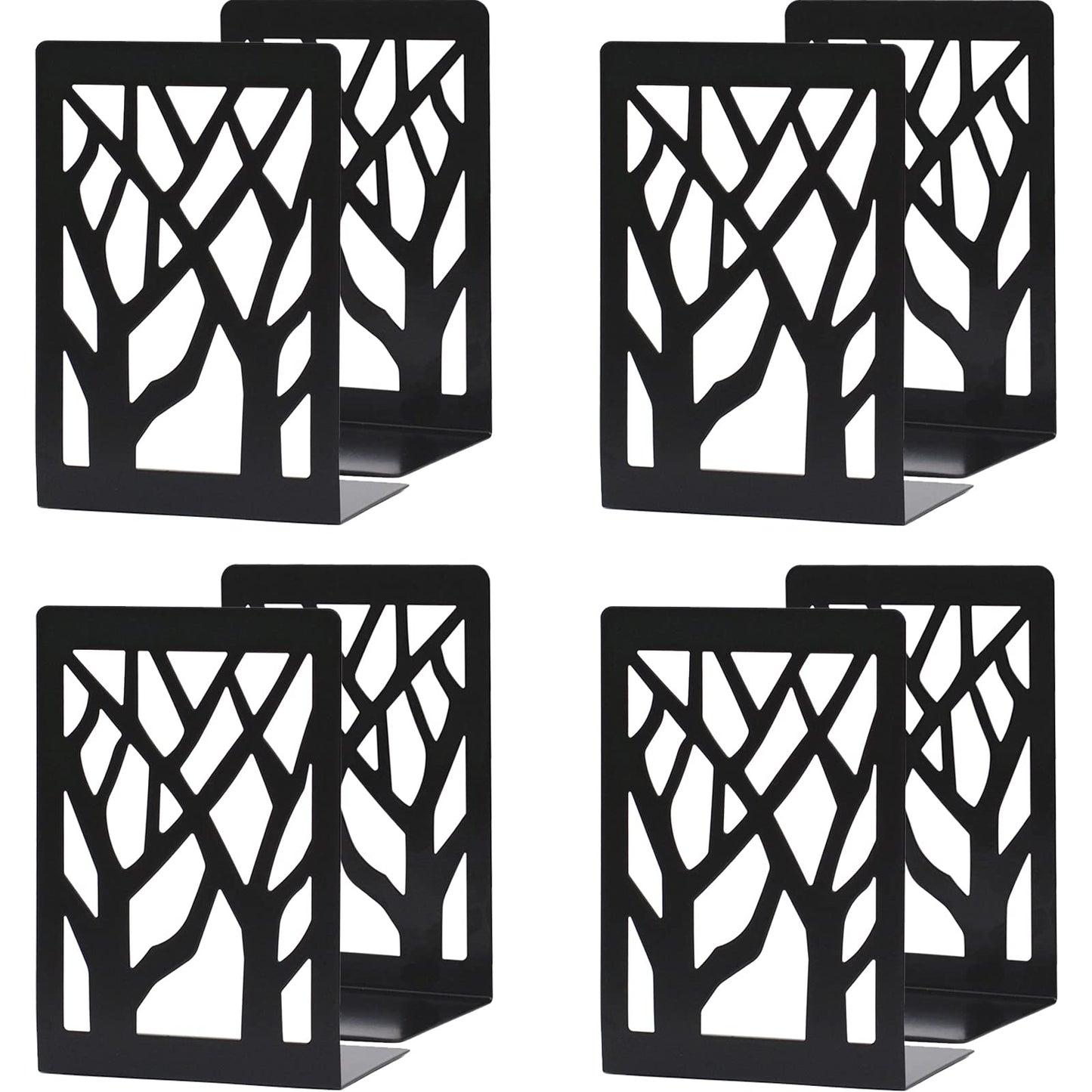 WUWEOT 4 Pair Book Ends, Metal Decorative Bookends for Heavy Books, Black Non-Skip Book Stopper for School, Home or Office, 6.9 x 4.7 x 3.5 Inches