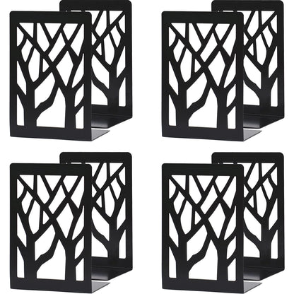 WUWEOT 4 Pair Book Ends, Metal Decorative Bookends for Heavy Books, Black Non-Skip Book Stopper for School, Home or Office, 6.9 x 4.7 x 3.5 Inches