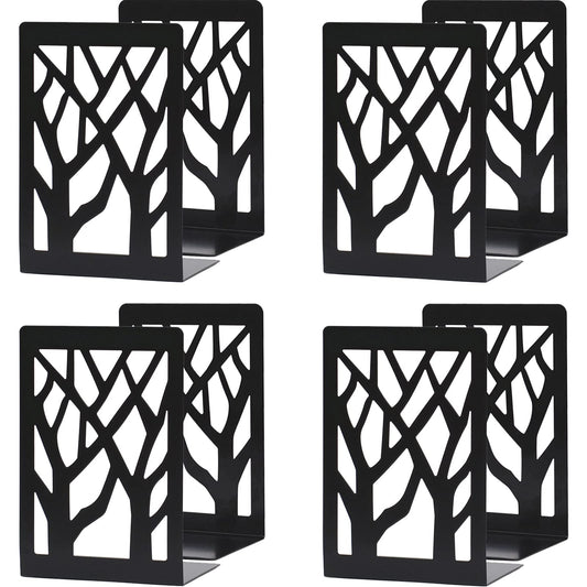 WUWEOT 4 Pair Book Ends, Metal Decorative Bookends for Heavy Books, Black Non-Skip Book Stopper for School, Home or Office, 6.9 x 4.7 x 3.5 Inches