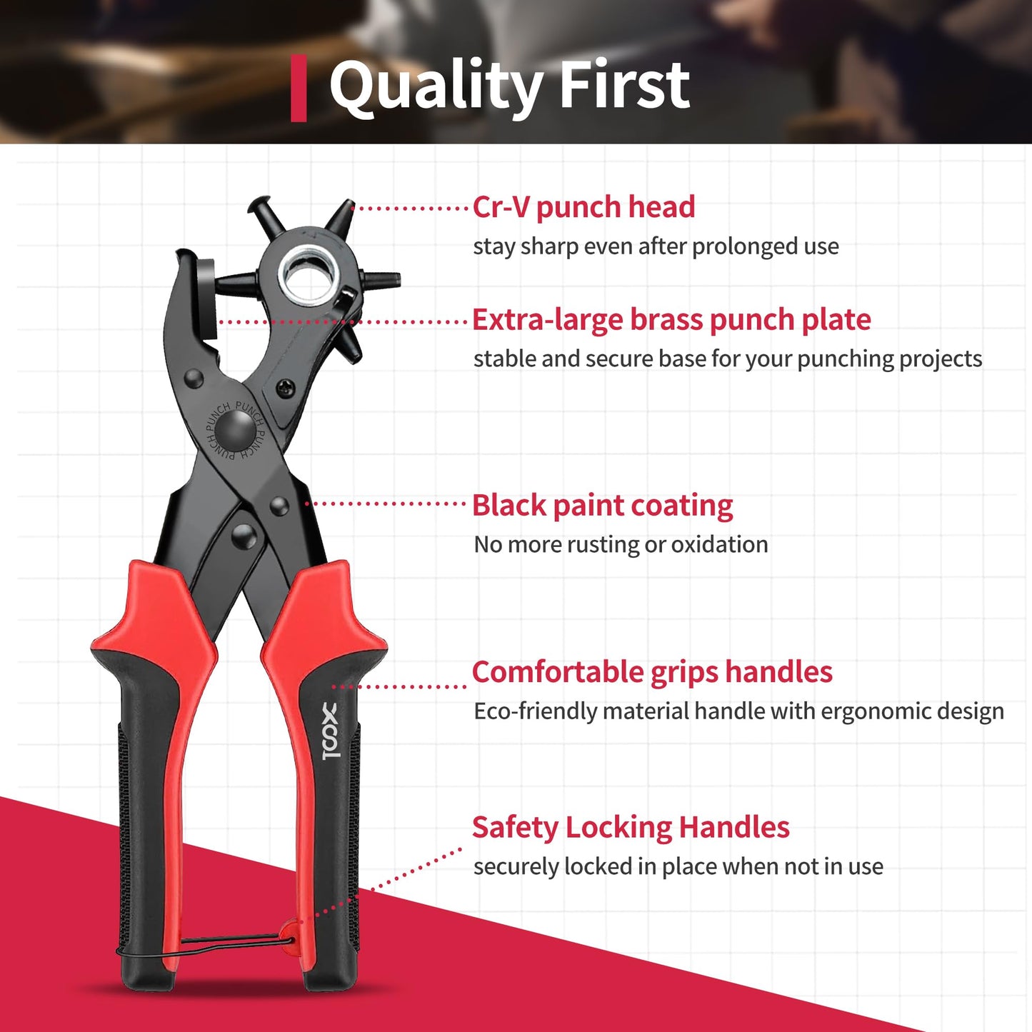 XOOL Revolving Punch Plier Kit, Leather Hole Punch Set for Belts, Watch Bands, Straps, Dog Collars, Saddles, Shoes, Fabric, DIY Home or Craft Projects, Heavy Duty Rotary Puncher, Multi Hole Sizes Make