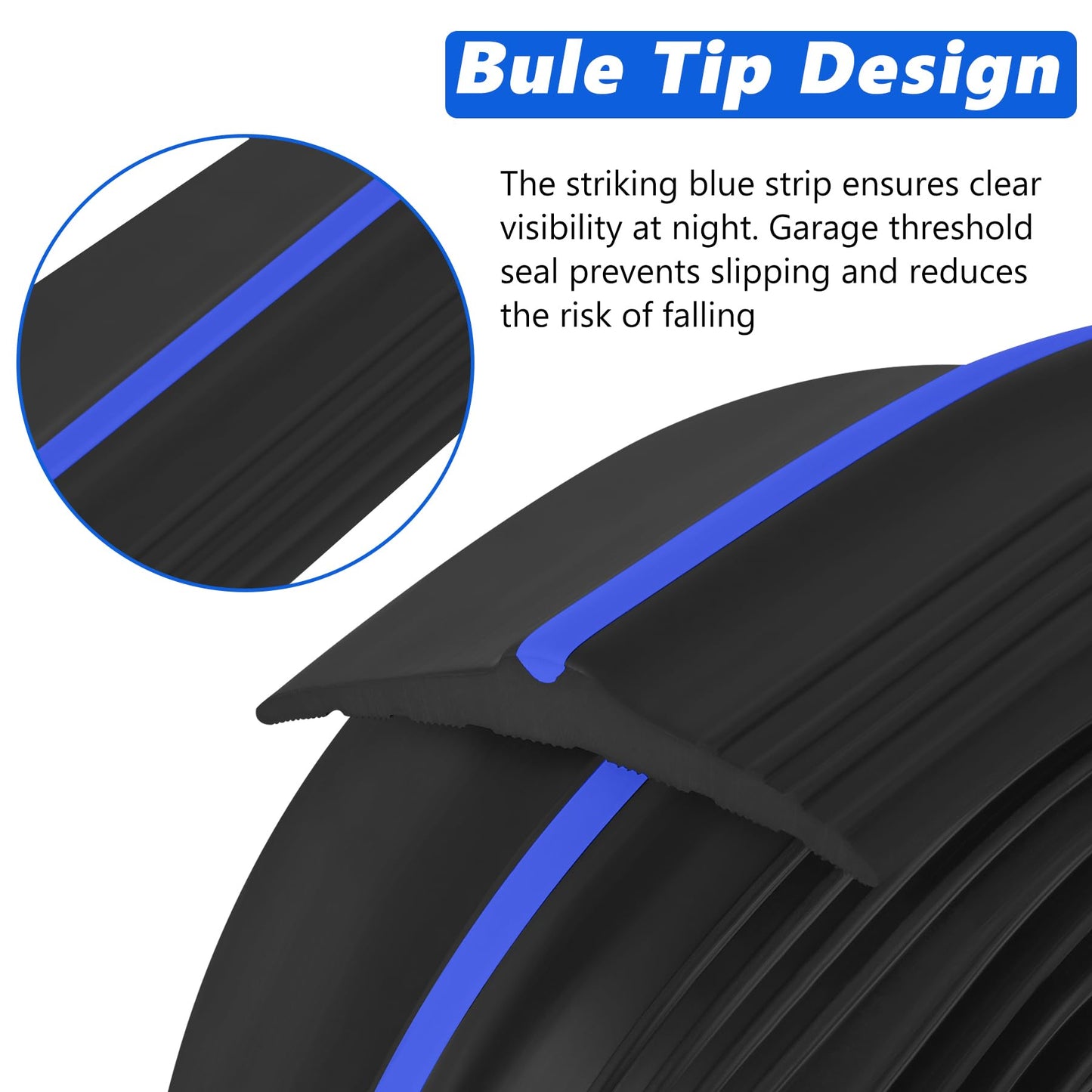 10FT Garage Door Bottom Threshold Seal Strip with 300ml Black Adhesives, Universal Rubber DIY Bottom Floor Threshold Seal, Weatherproofing Weather Stripping Replacement (3.05M, Black&Blue)