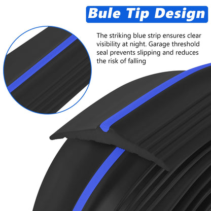 10FT Garage Door Bottom Threshold Seal Strip with 300ml Black Adhesives, Universal Rubber DIY Bottom Floor Threshold Seal, Weatherproofing Weather Stripping Replacement (3.05M, Black&Blue)
