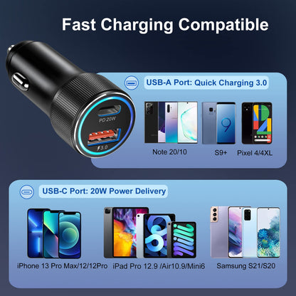 USB C Car Charger[5Pack], Bangfun 36W Dual Port 12V USB Car Charger PD&QC 3.0 Fast Charge Car Phone Charger Cigarette Lighter Adapter for iPhone 15 14 13 12 11 Pro Max,Samsung S24/A15/A53, Pixel 6 7
