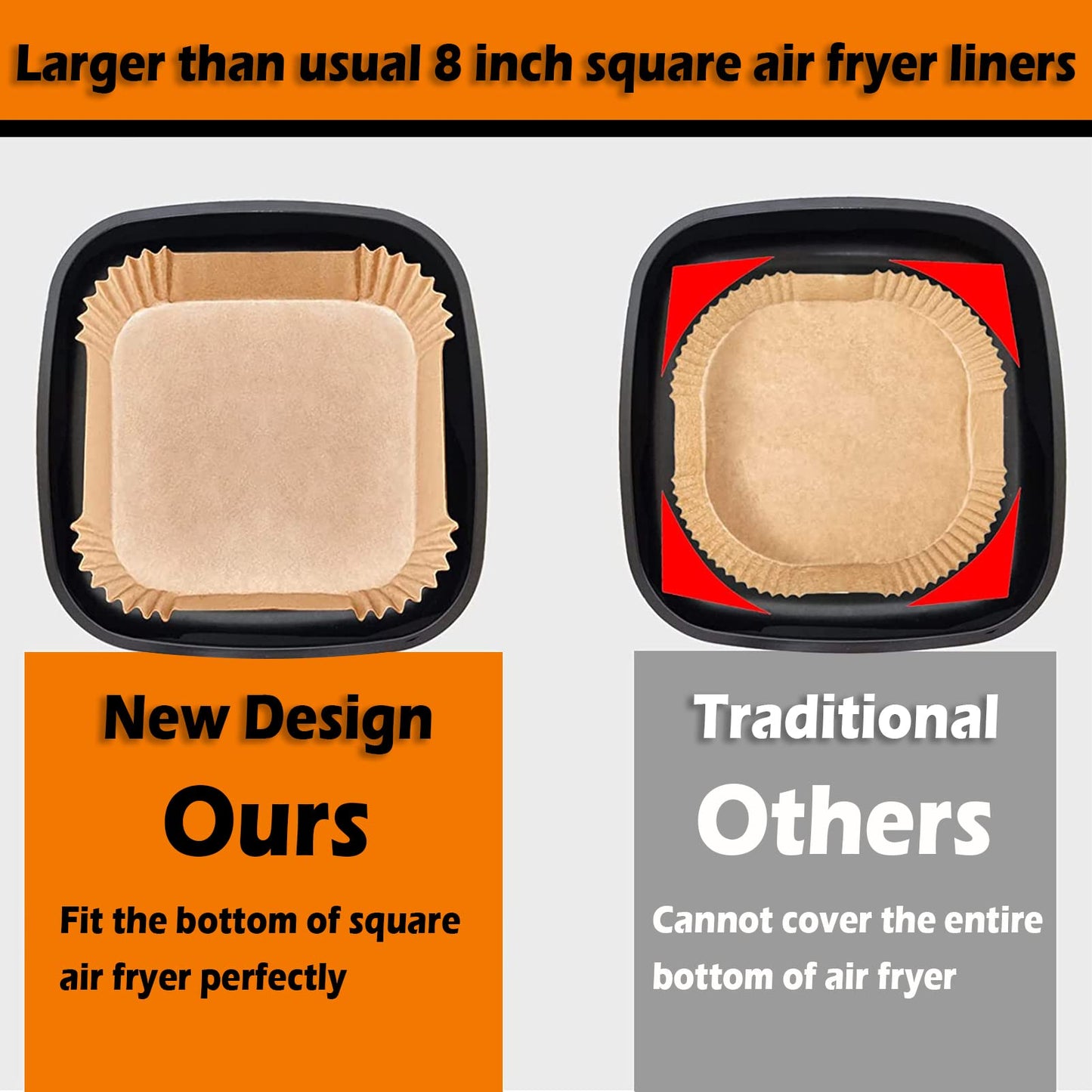 Air Fryer Liners, Airfryer Liners Disposable Square 9 Inch for 5-8QT Basket, Parchment Paper for Air Fryer Non-Stick Air Fryer Paper, Food Grade Air Fryer Parchment Paper Liners for Roasting Microwave