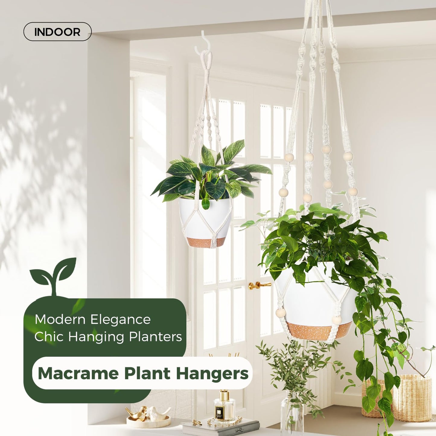 Bamworld Macrame Plant Hangers 3 Pack, Hanging Planters Indoor Outdoor Plants 3 Set Self Watering Flower Pots Holder for Home Garden Balcony Ceiling Decorations