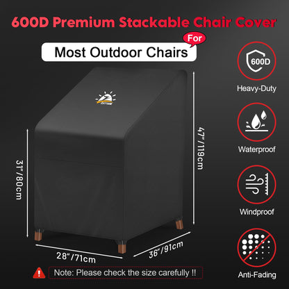 Zettum Stackable Patio Chair Cover - 600D Outdoor Chair Cover Waterproof & Heavy Duty, Lawn Furniture Stacking Seat Cover for 4-6 Outdoor Stackable Dining Chairs - 28 x 36 x 47 Inch