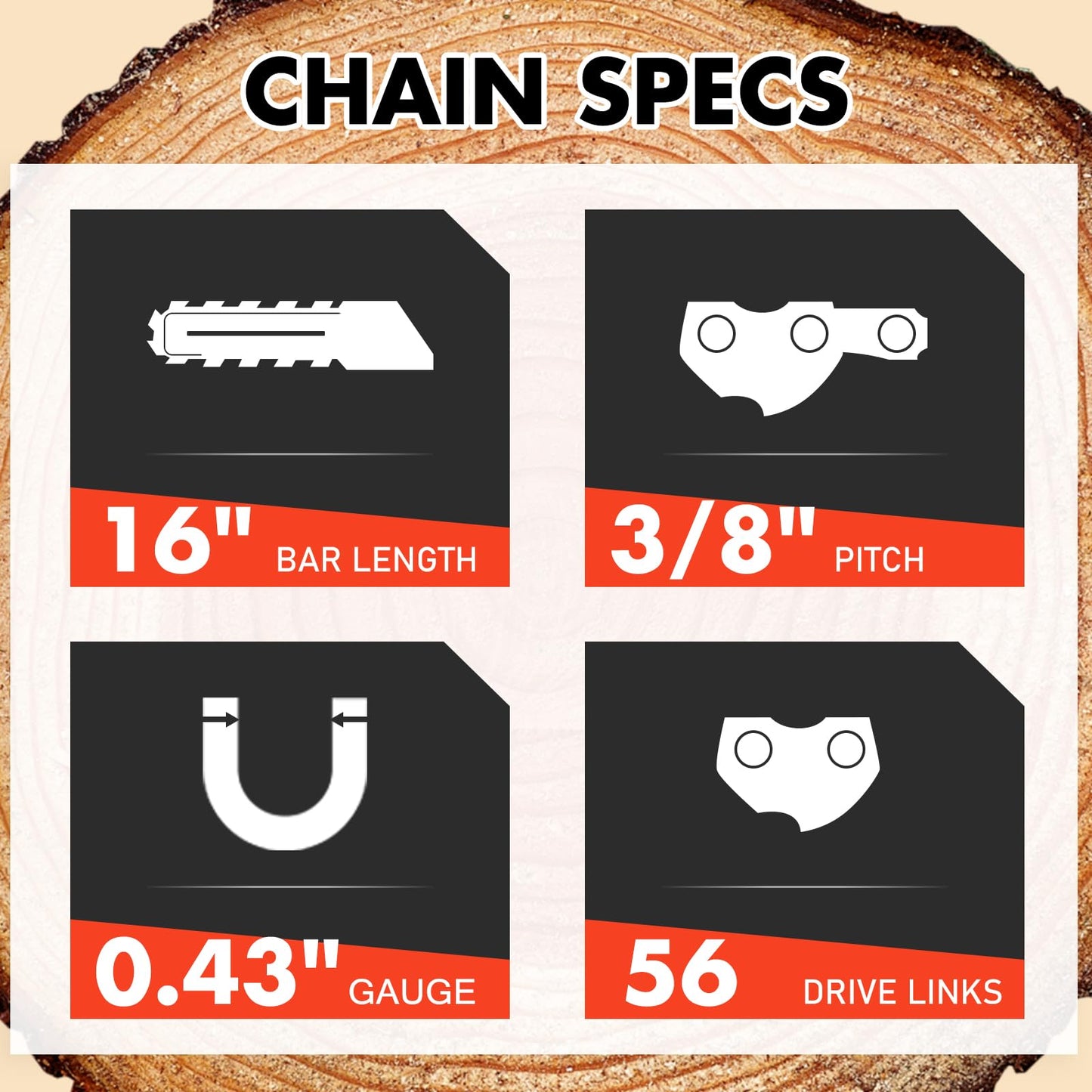 Anxingo 3 Pack 56 Drive Links Chainsaw Chain, 16 Inch 3/8" LP Pitch .043'' Gauge, Replacement for EGO