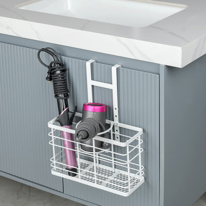Wetheny Hair Tool Organizer - Hair Dryer Holder 5 Adjustable Height,Bathroom Organizer Cabinet Door/Wall Mounted for Hair Dryer,Curling Iron,Hair Straightener,Brush（White)