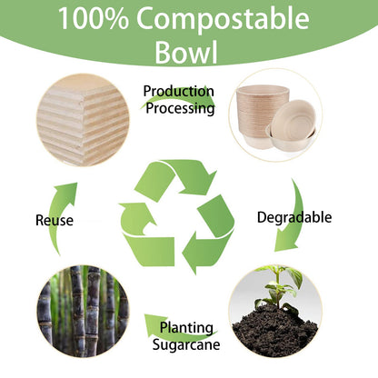 Belinlen 50 Pack 32 Ounce Round Disposable Bowls Eco-Friendly 100 Percent Natural Sugarcane Biodegradable Compostable Bagasse Tree Free and Plastic Free