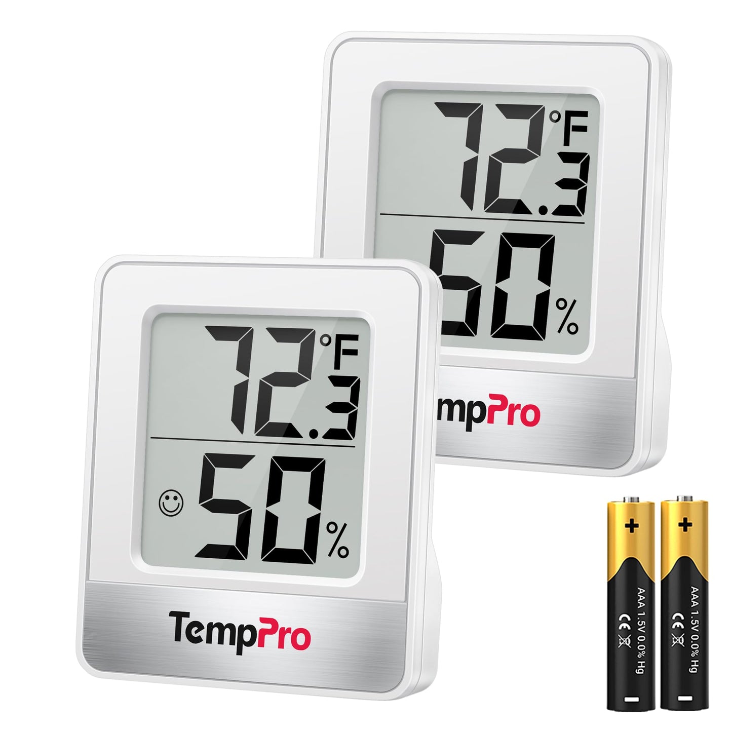 ThermoPro TP49 2 Pieces Digital Hygrometer Thermometer Humidity Meter Room Thermometer with Temperature and Humidity Monitor Outdoor Thermometer White