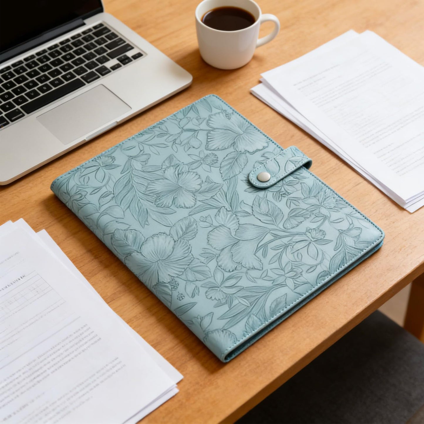VANRA Padfolio Portfolio Binder Faux Leather Interview Resume Folder with Notepad, Document Organizer Card Holder, Letter-Sized Notepad Portfolio Organizer for Business School Office (Blue)