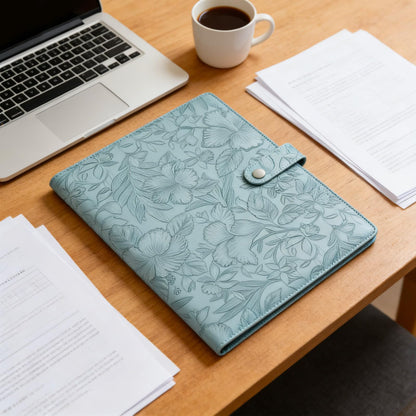 VANRA Padfolio Portfolio Binder Faux Leather Interview Resume Folder with Notepad, Document Organizer Card Holder, Letter-Sized Notepad Portfolio Organizer for Business School Office (Blue)