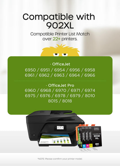 Timink Compatible with 902XL Compatible Ink Cartridge Replacement for 902 XL-4 Pack (Black, Cyan, Magenta, Yellow) Works with Officejet Pro 6968 6978 6975 Officejet 6954 6958 6962 Printers