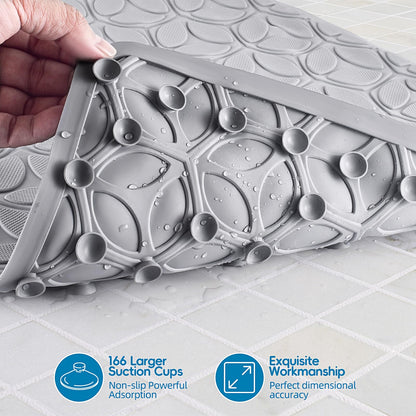 WRISIN Bathtub Mat Non Slip with Suction Cups - 100% Rubber Bathroom Mat Textured for Bath Tub Shower Safety - Soft on Touch - BPA/PVC Free - Pet Dog Bath Mat - Machine Washable - 16 × 28 Inch（Gray）